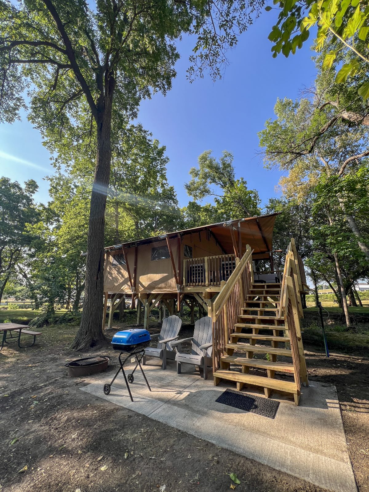 Luxury Glamping Safari Cantina Tent. Outdoor angled view.