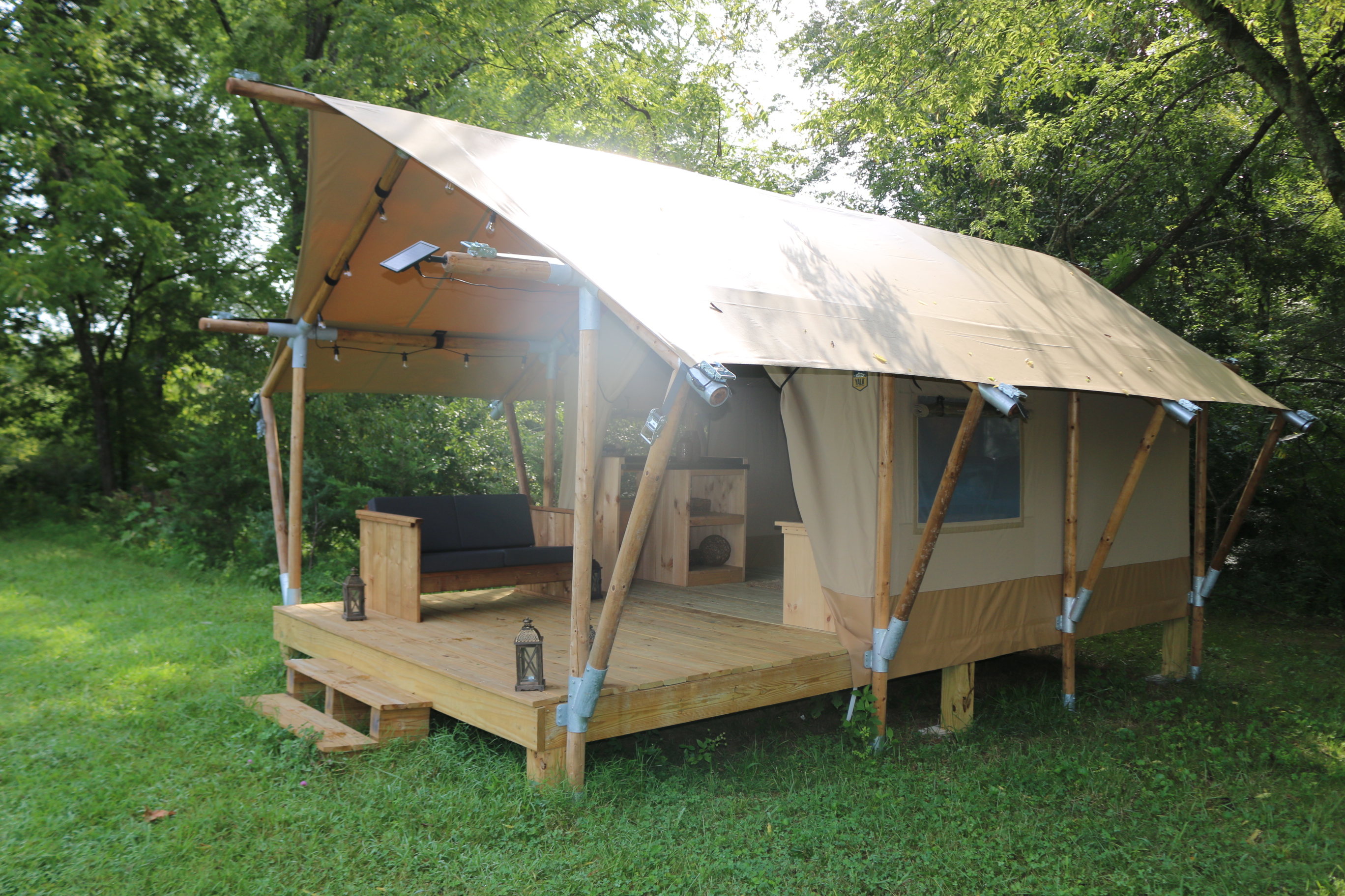 side view of a glamping tent